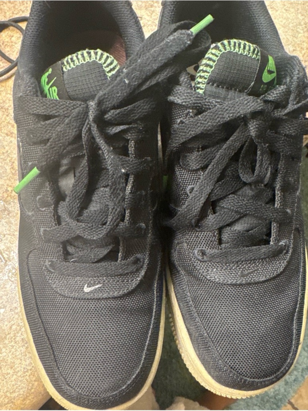 Nike Mens Air Force 1 black fabric top green sole sneaker